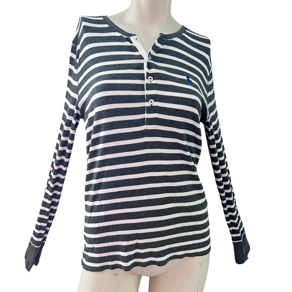 Ralph Lauren Striped Henley Shirt XL Long Sleeve Ribbed Knit‎ Top Casual Preppy - Picture 1 of 7